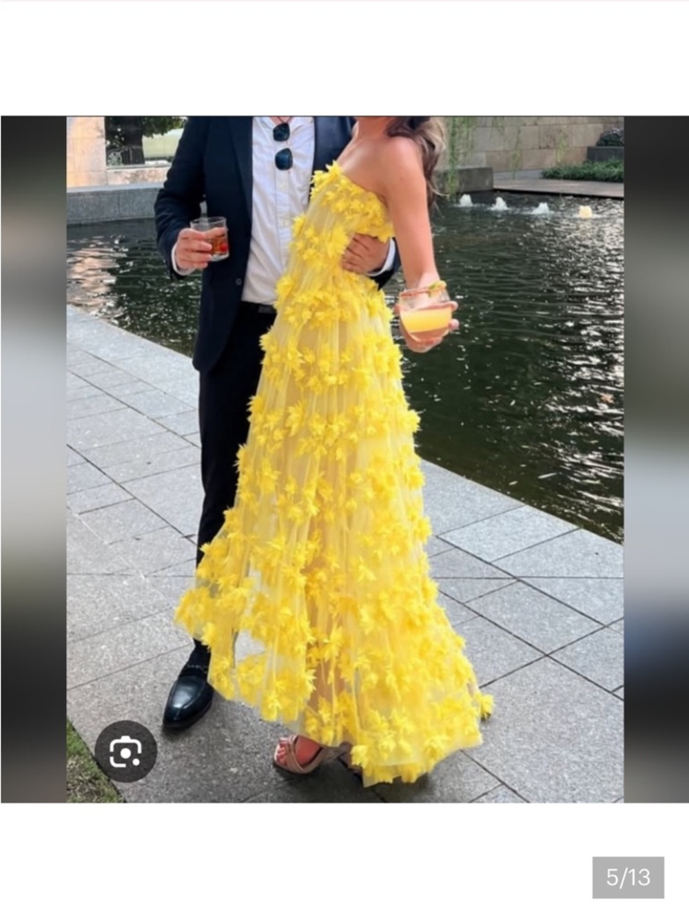 Anthropology Helsi Yellow 3D and Floral Evening Gown